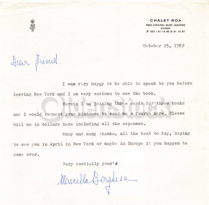 Princess Marcella Borghese Makeup Cosmetics Icon Autograph Signed Letter 1982