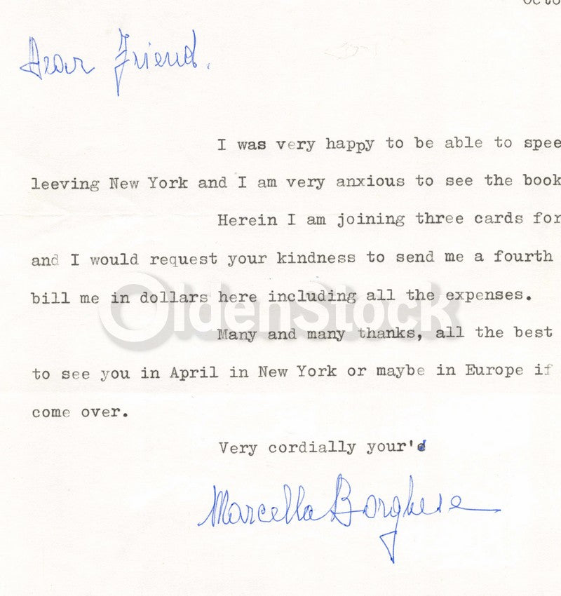 Princess Marcella Borghese Makeup Cosmetics Icon Autograph Signed Letter 1982