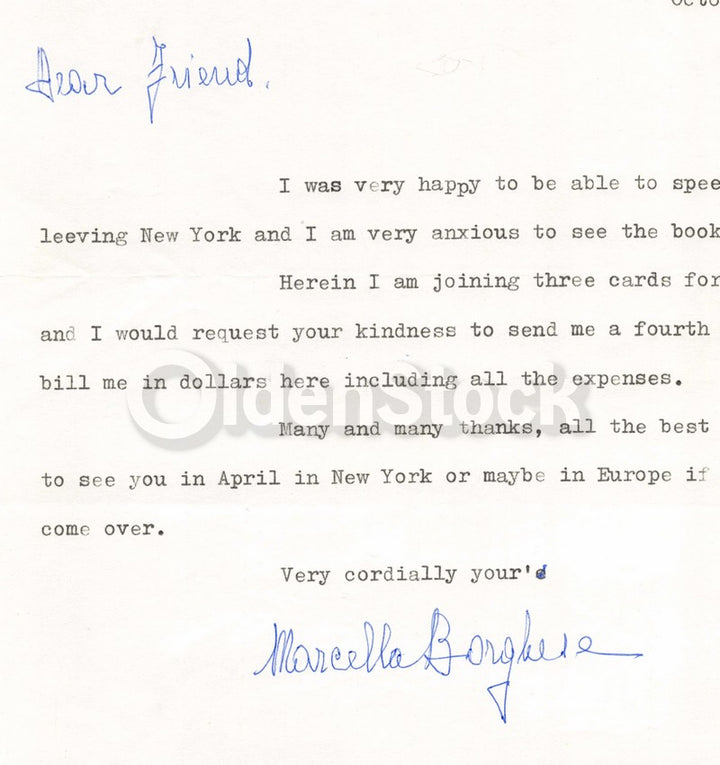 Princess Marcella Borghese Makeup Cosmetics Icon Autograph Signed Letter 1982