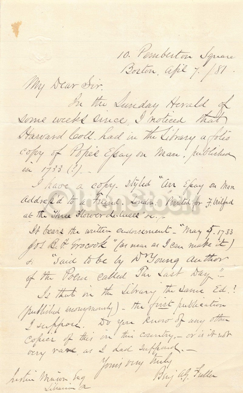 Benjamin A.G. Fuller Princeton University Library Antique Autograph Signed Letter 1881
