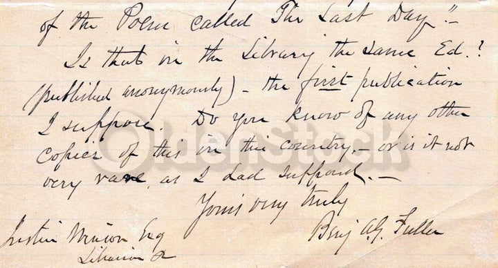 Benjamin A.G. Fuller Princeton University Library Antique Autograph Signed Letter 1881