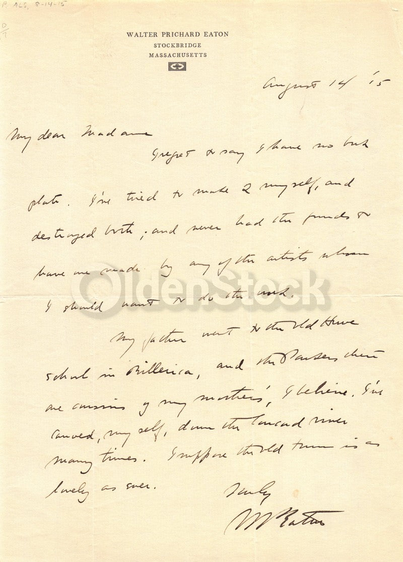 Walter Prichard Eaton Harvard Yale Author Critic Autograph Signed Letter 1915
