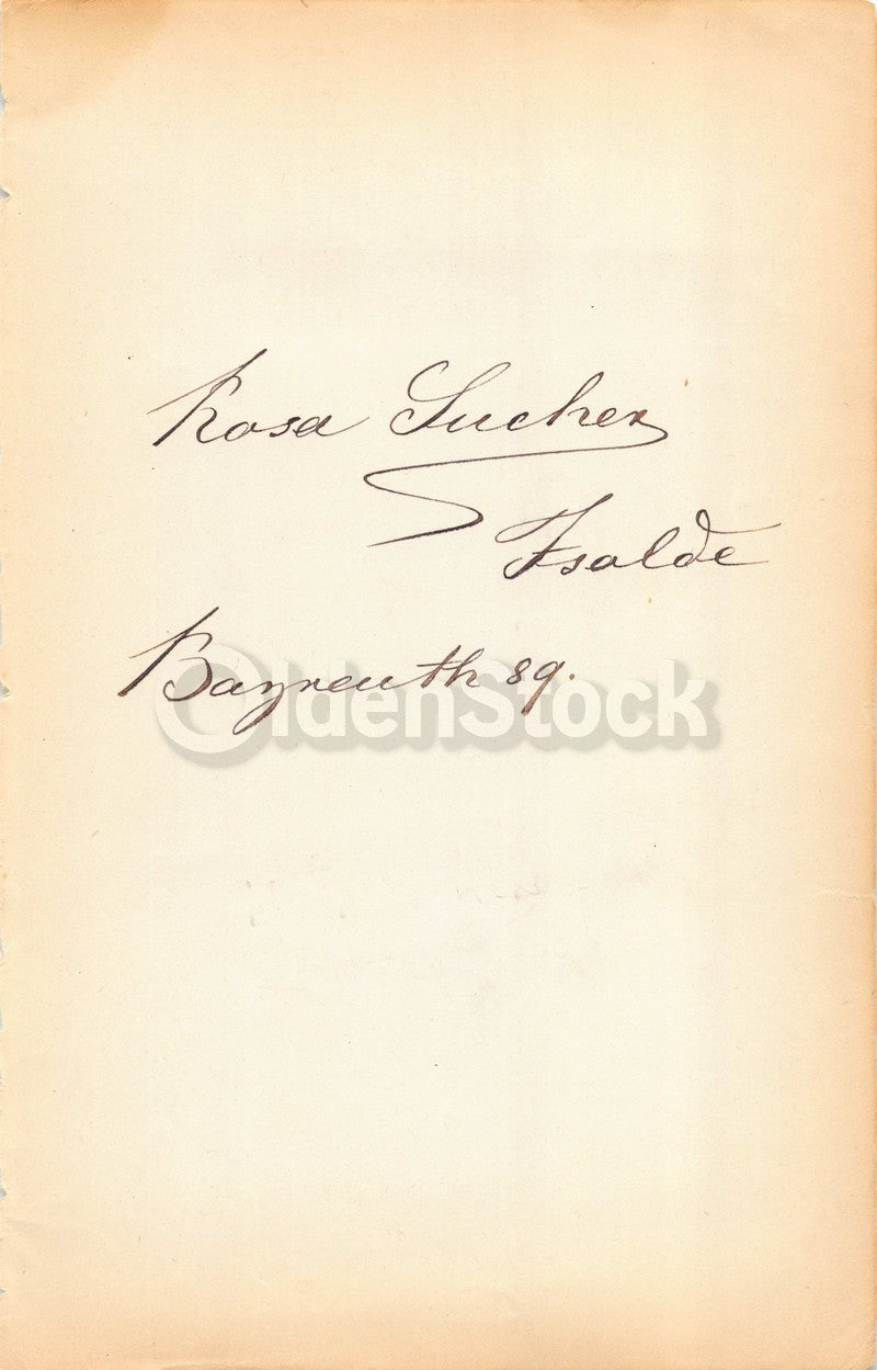 Rosa Sucher Wagnerian Opera Soprano Singer Antique Autograph Signature 1889
