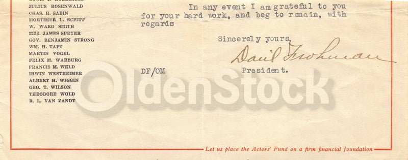 Daniel Frohman Broadway Theatre Owner Producer Autograph Signed Letter