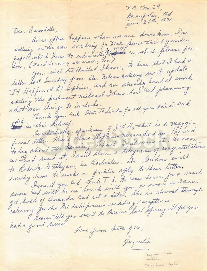 Augusta Tucker Maryland Author Vintage Autograph Signed Letter 1970