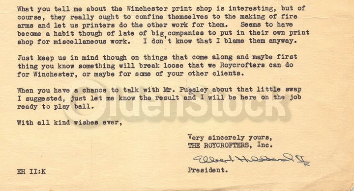 Elbert Hubbard Jr Book Publisher Autograph Signed Roycrofters Letter 1933
