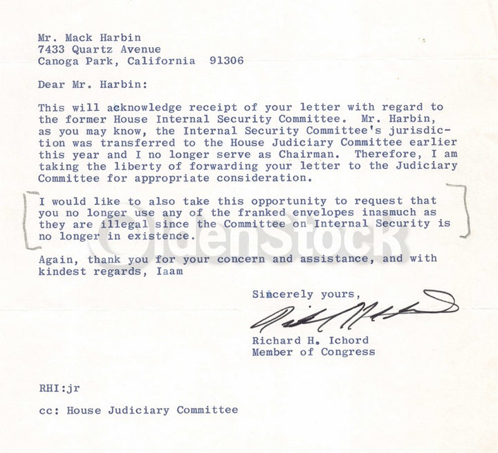 Richard Ichord Missouri Congress Autograph Signed Mail Fraud Letter 1975