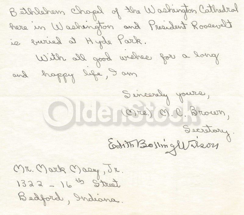 Edith Wilson Presidential First Lady Autograph Signed Political Letter 1956