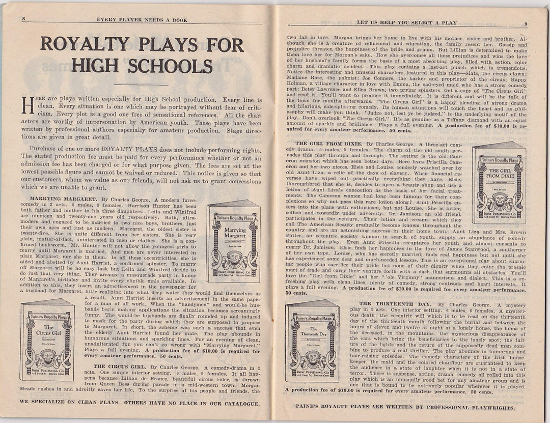 Paine's Plays & Entertainments Antique Theatre Costumes & Props Sales Catalog 1933