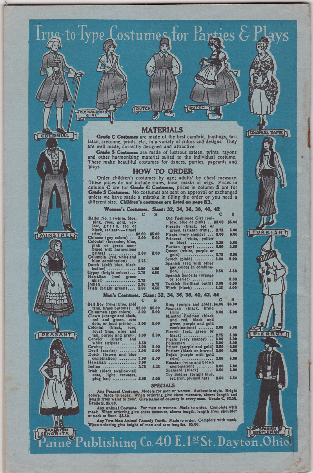 Paine's Plays & Entertainments Antique Theatre Costumes & Props Sales Catalog 1933