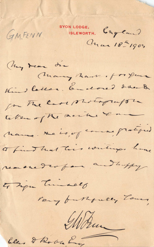 George Manville Fenn English Novelist Antique Autograph Signed Letter 1904