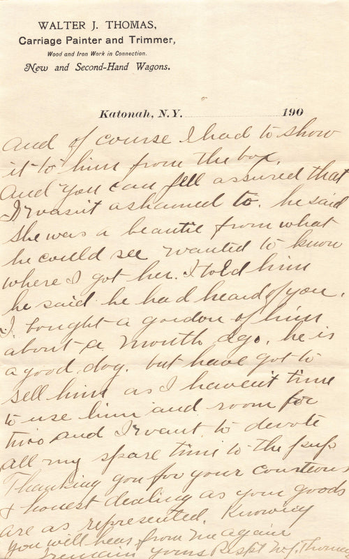 Walter Thomas Carriage Wagons Katonah NY Antique Dog Breeding Letter 1906