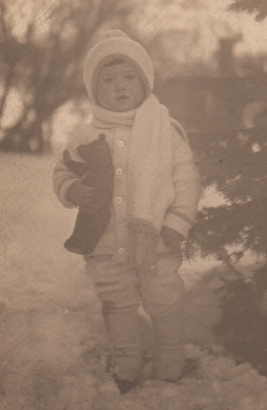 Cute Little Kid with Steiff Teddy Bear Toy Antique Real Photo RPPC
