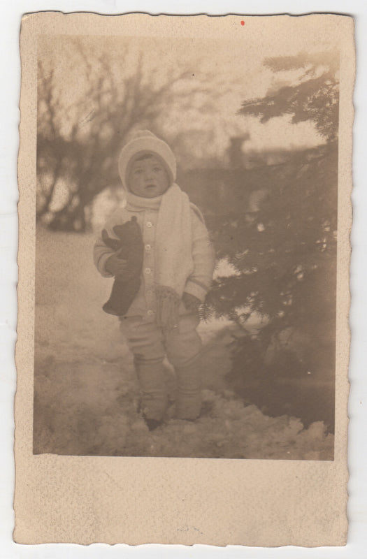 Cute Little Kid with Steiff Teddy Bear Toy Antique Real Photo RPPC