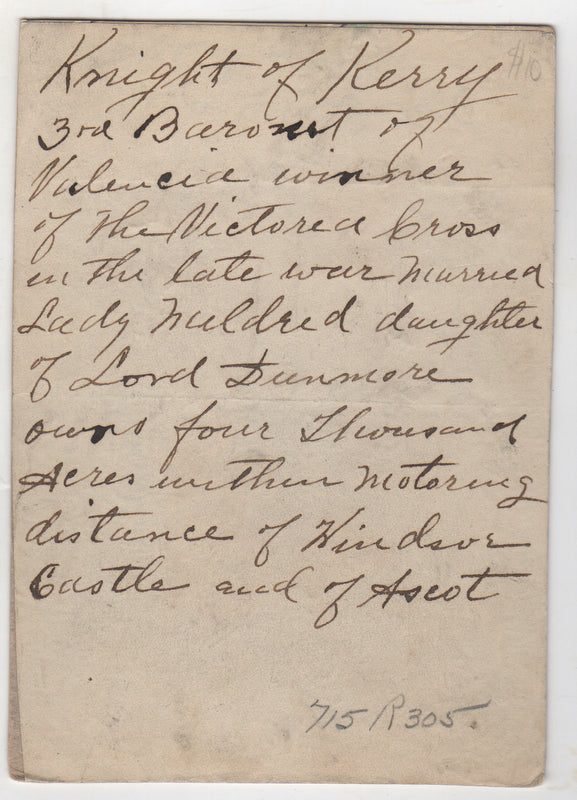 Sir John 3rd Baronet of Valentia Knight of Kerry Antique Photo on Board