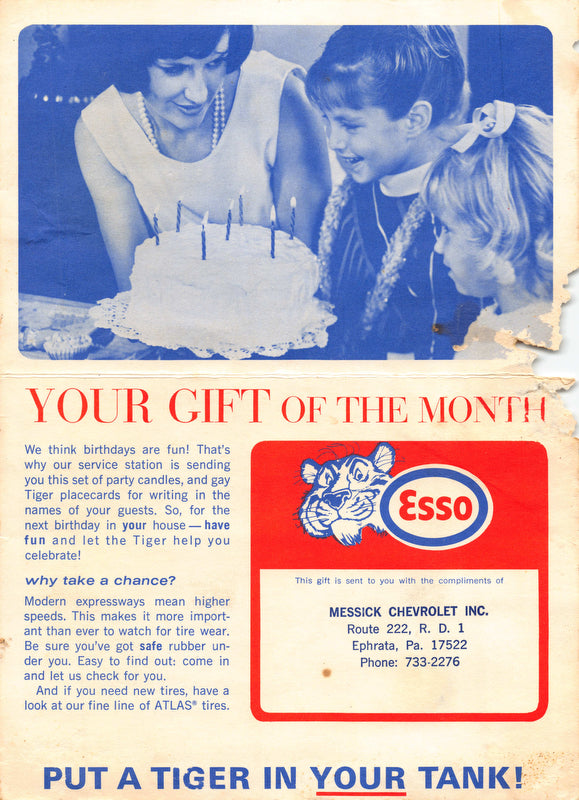 Esso Tiger Gift of the Month Atlas Tires Vintage Graphic Advertising Flyer