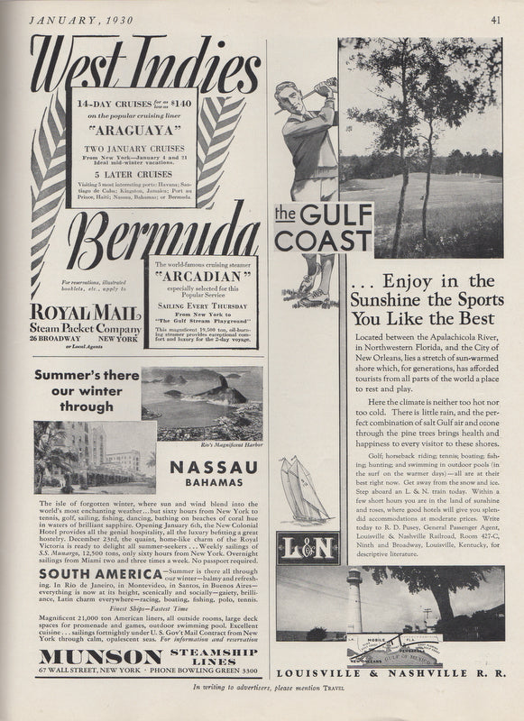 Caribbean Travel Magazine Antique Art Deco Graphic Advertising Book 1930