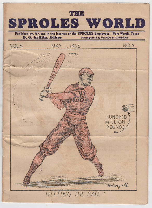 Ed Sproles Fort Worth TX Cattle Ranch Beef Salesmen Baseball Newsletter 1936