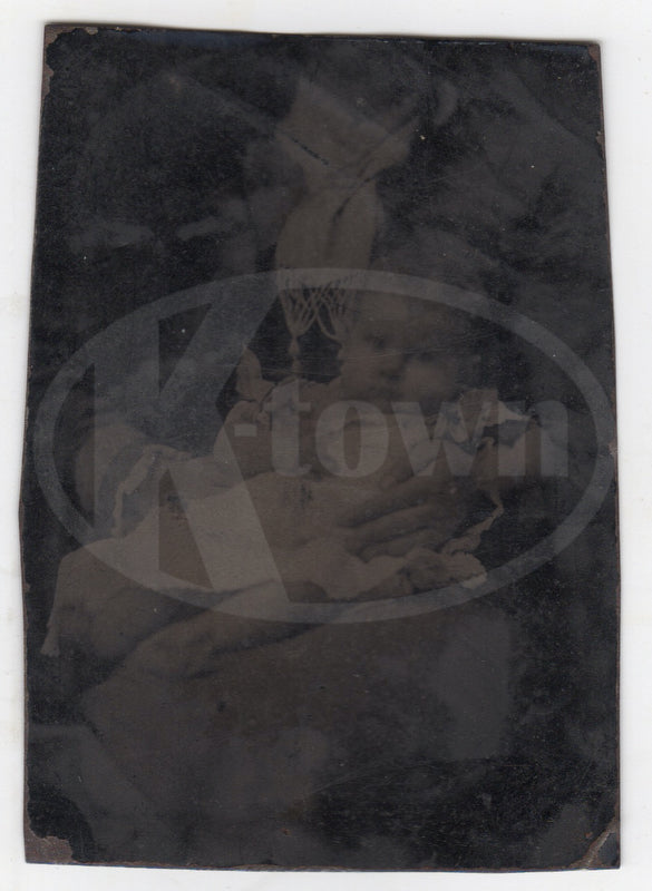 Hidden Mother Cute Pudgy Baby Antique Tintype Photo