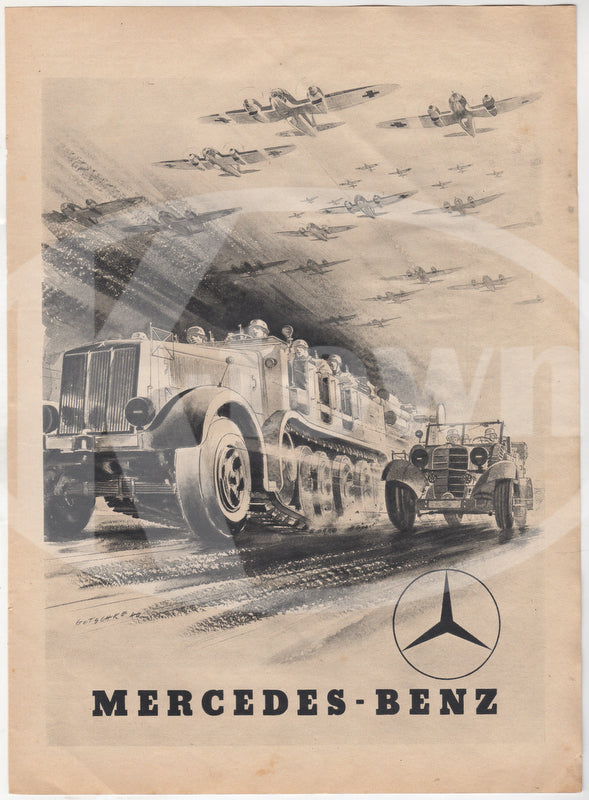 German Mercedes Benz Tanks & Planes Vintage WWII Graphic Advertising Poster