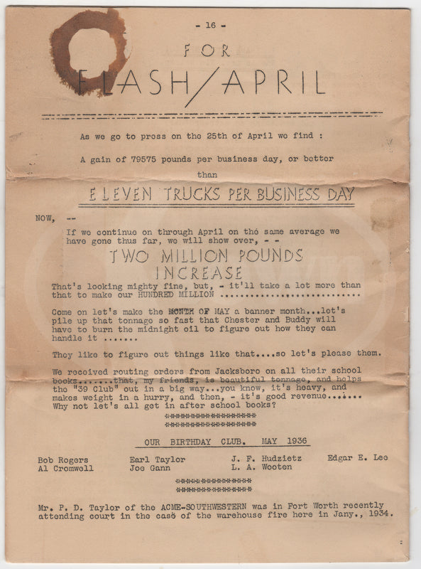 Ed Sproles Fort Worth TX Cattle Ranch Beef Salesmen Baseball Newsletter 1936