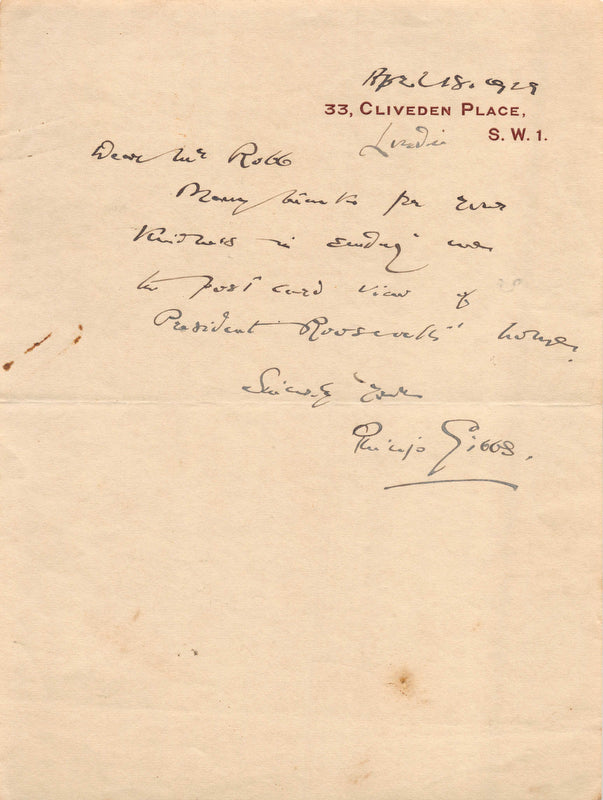 Sir Philip Gibbs WWI Field Reporter Journalist Autograph Signed London Letter 1929