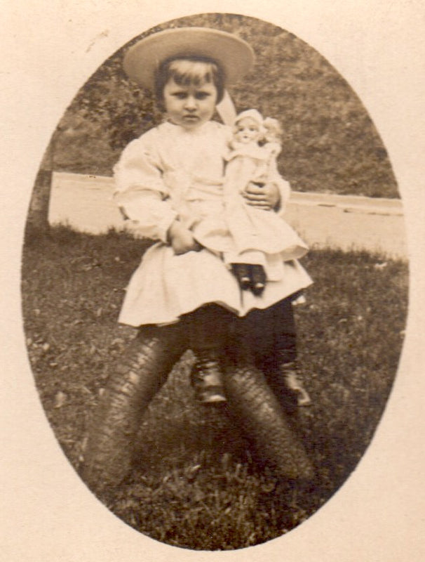 Darling Little Girl with her Antique Doll Unposted Real Photo RPPC