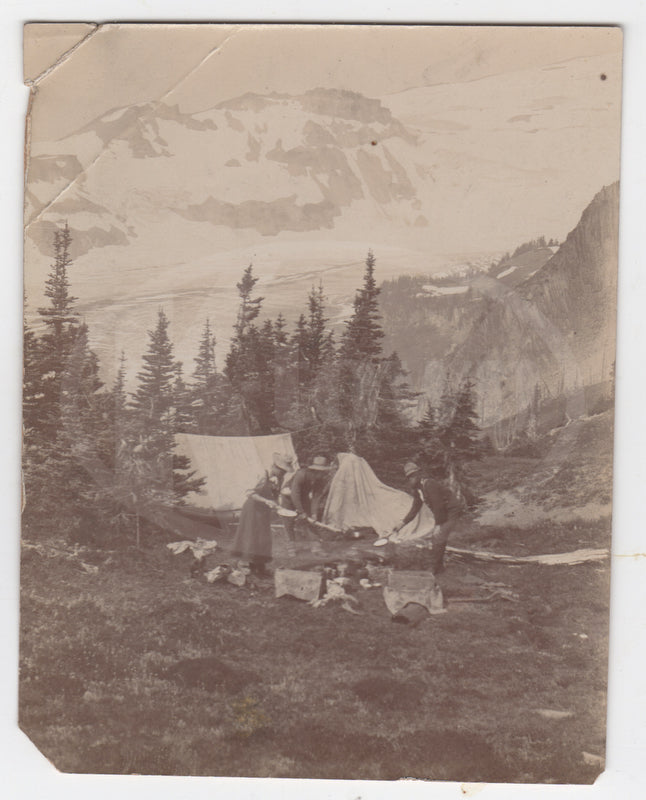 Mount Rainier Glacier Victorian Mountainside Camping Antique Photo