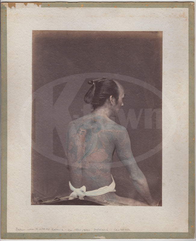 Baron Raimund von Stillfried Japanese Samurai Back Tattoo Antique Colored Photo