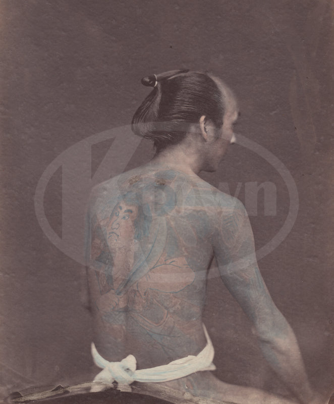 Baron Raimund von Stillfried Japanese Samurai Back Tattoo Antique Colored Photo