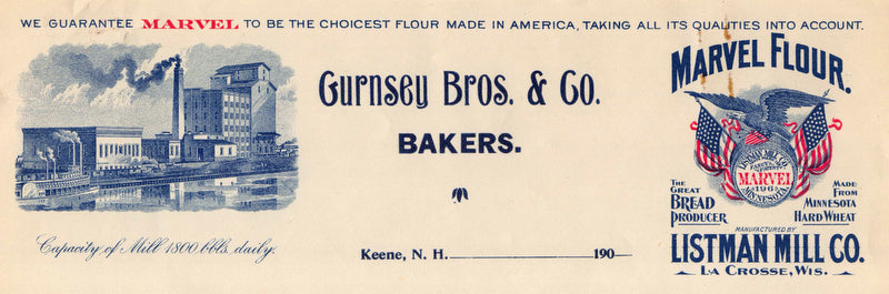 Gurnsey Bros Marvel Flour Bakers Keene NH Antique Graphic Advertising Letterhead