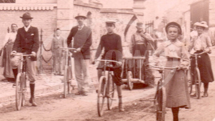 Great French Bicycling Street Scene Antique Real Photo Postcard RPPC