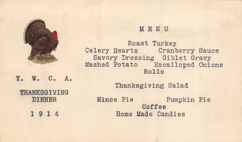 Boonton NJ Girls YWCA Antique Thanksgiving Dinner Menu 1914