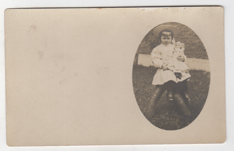 Darling Little Girl with her Antique Doll Unposted Real Photo RPPC
