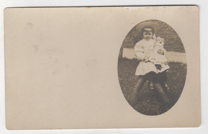 Darling Little Girl with her Antique Doll Unposted Real Photo RPPC
