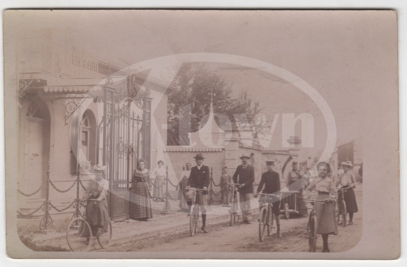 Great French Bicycling Street Scene Antique Real Photo Postcard RPPC