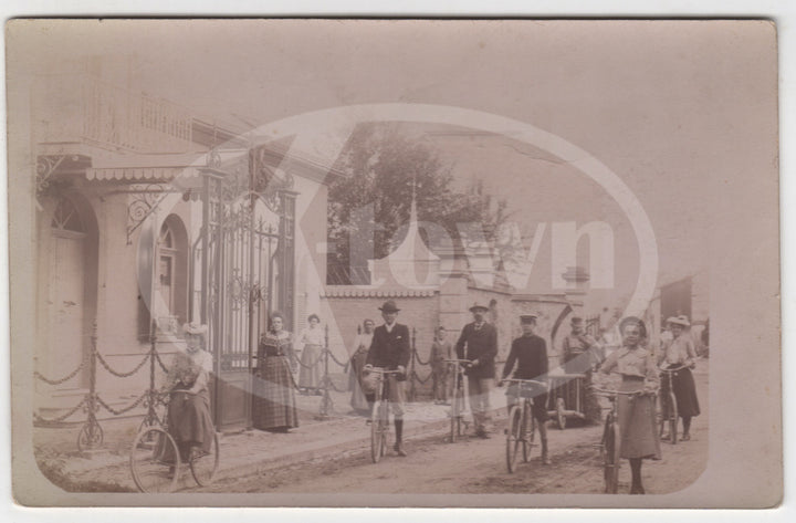 Great French Bicycling Street Scene Antique Real Photo Postcard RPPC