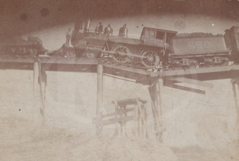 Ferguson City Missouri Railroad Train Bridge Collapse Antique Photo on Board