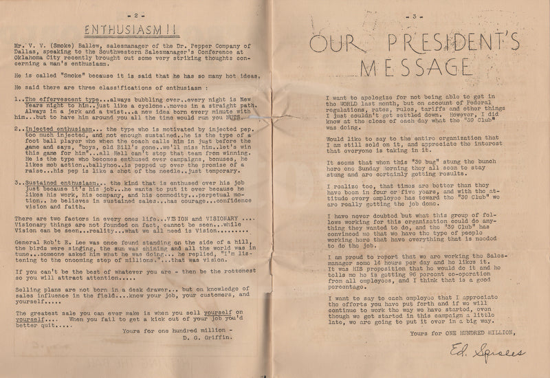 Ed Sproles Fort Worth TX Cattle Ranch Beef Salesmen Baseball Newsletter 1936