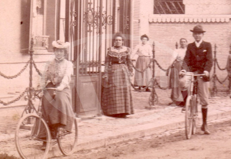 Great French Bicycling Street Scene Antique Real Photo Postcard RPPC