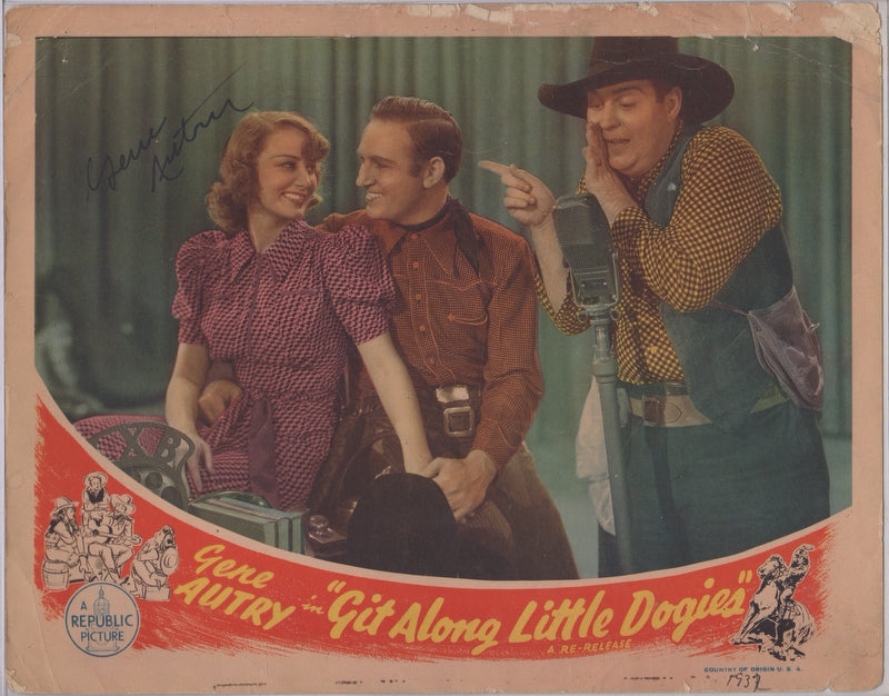 Gene Autry Git Along Little Dogies Vintage Autograph Signed Movie Poster