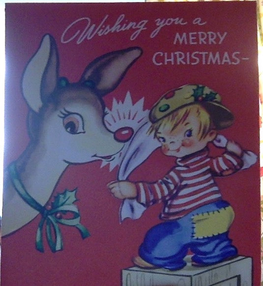 Rudolph the Red Nosed Reindeer Vintage Unused Christmas Greeting Card