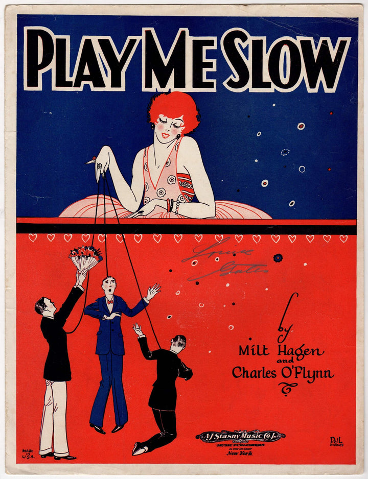 Play Me Slow Heart Broken Rose Antique Art Deco Graphics Sheet Music 1924