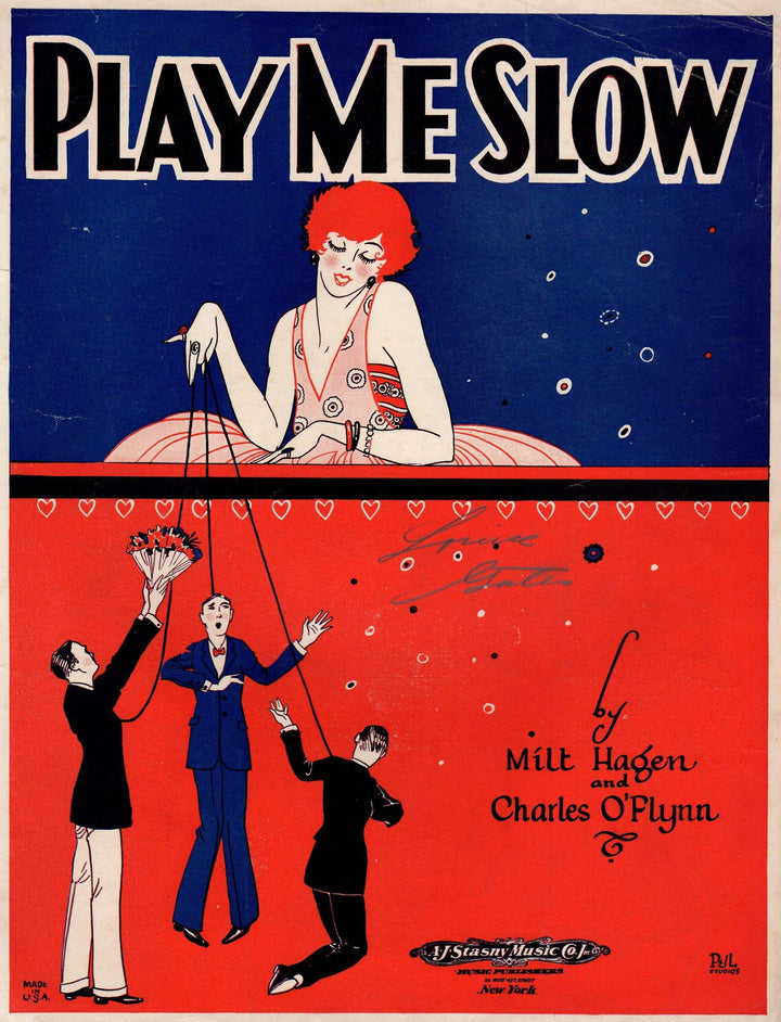 Play Me Slow Heart Broken Rose Antique Art Deco Graphics Sheet Music 1924