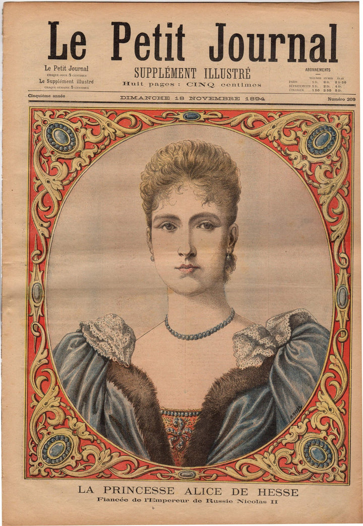 Princess Alice de Hesse England & Russia Antique Graphic Illustrated French Newspaper 1894