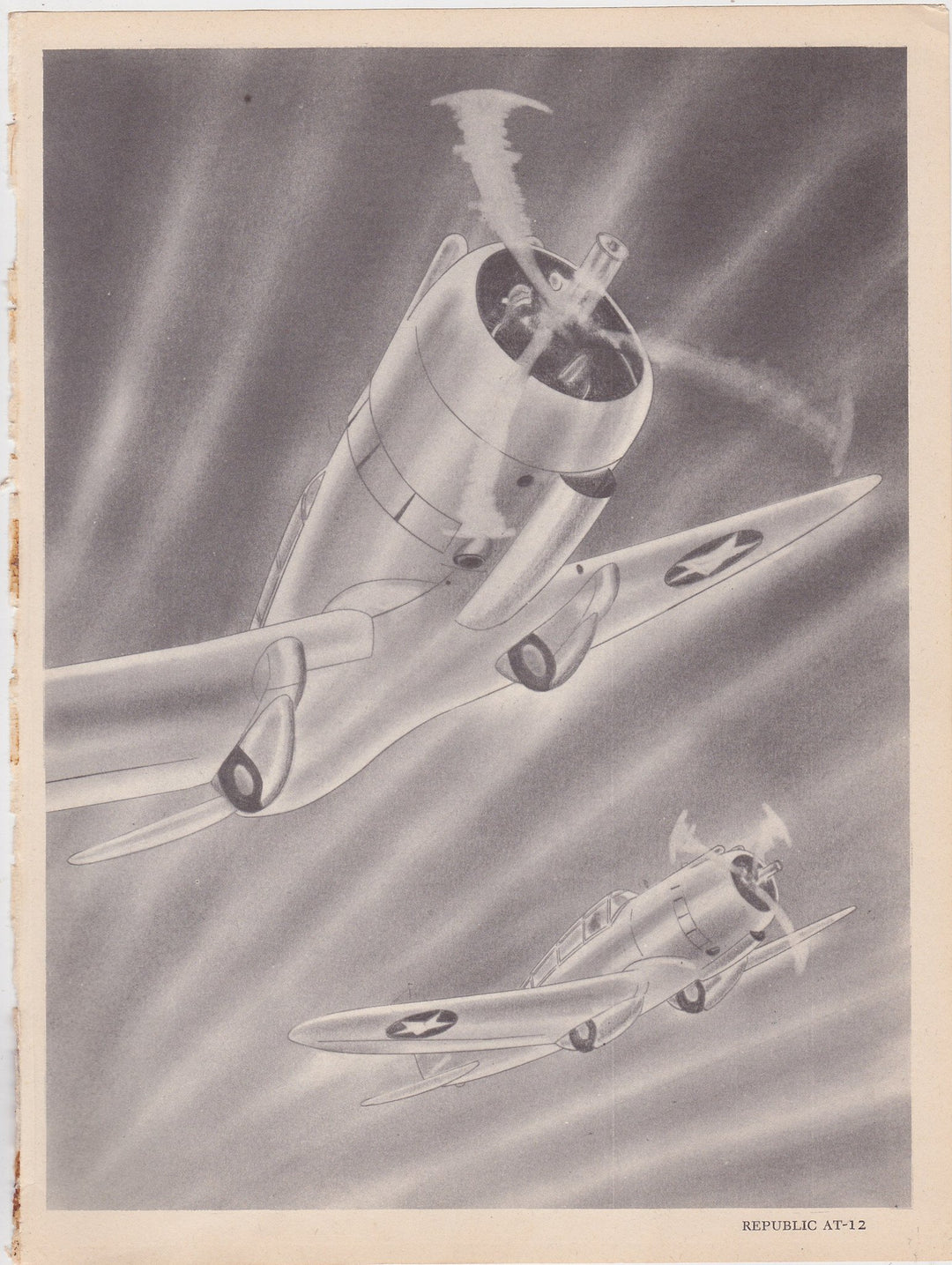 Republic AT-12 Fighter Planes Military Aircraft Vintage WWII Illustration Print 1944