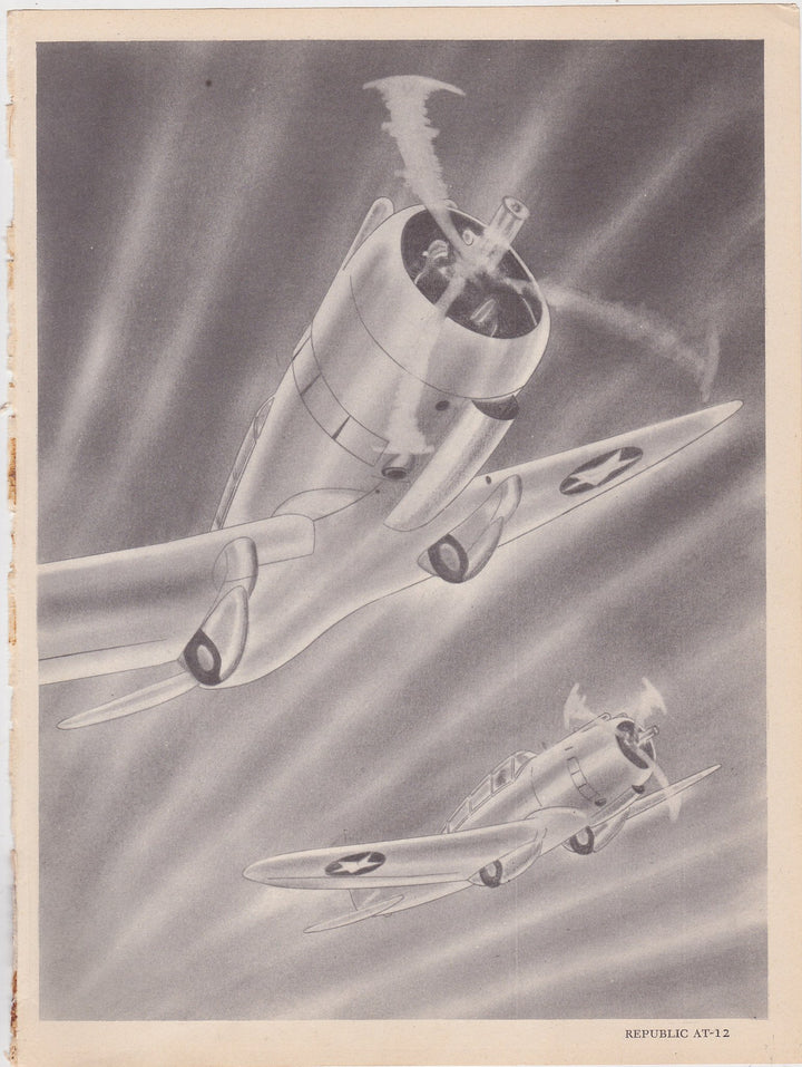 Republic AT-12 Fighter Planes Military Aircraft Vintage WWII Illustration Print 1944