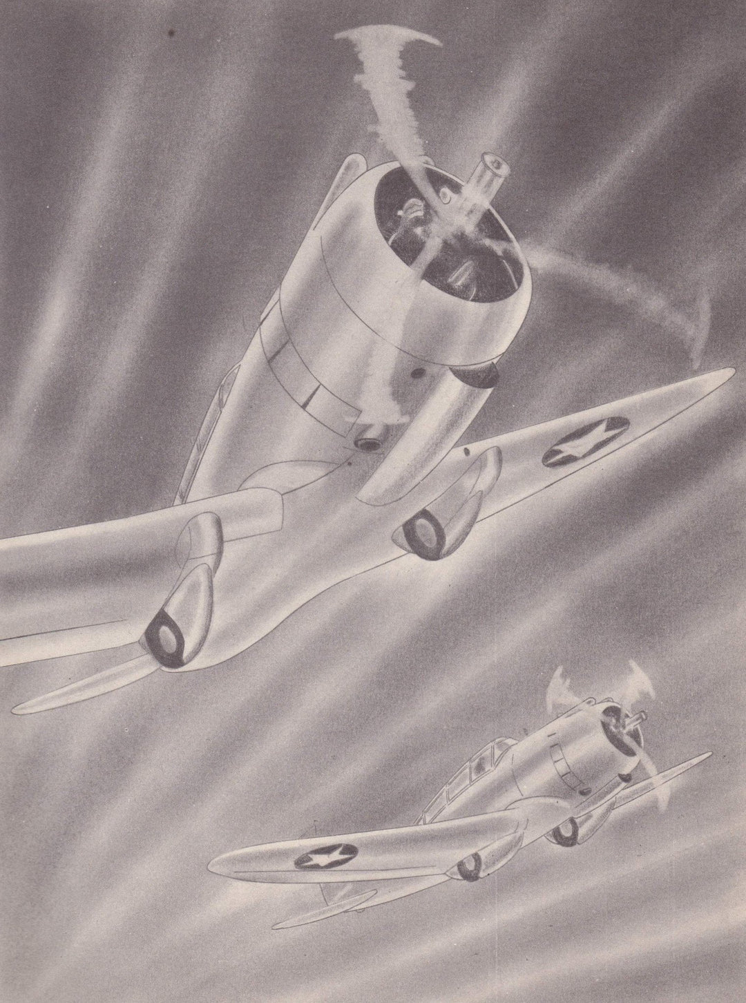 Republic AT-12 Fighter Planes Military Aircraft Vintage WWII Illustration Print 1944