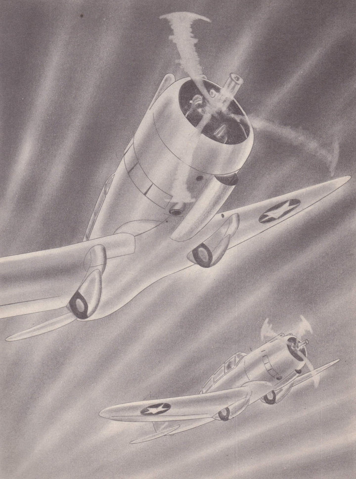 Republic AT-12 Fighter Planes Military Aircraft Vintage WWII Illustration Print 1944