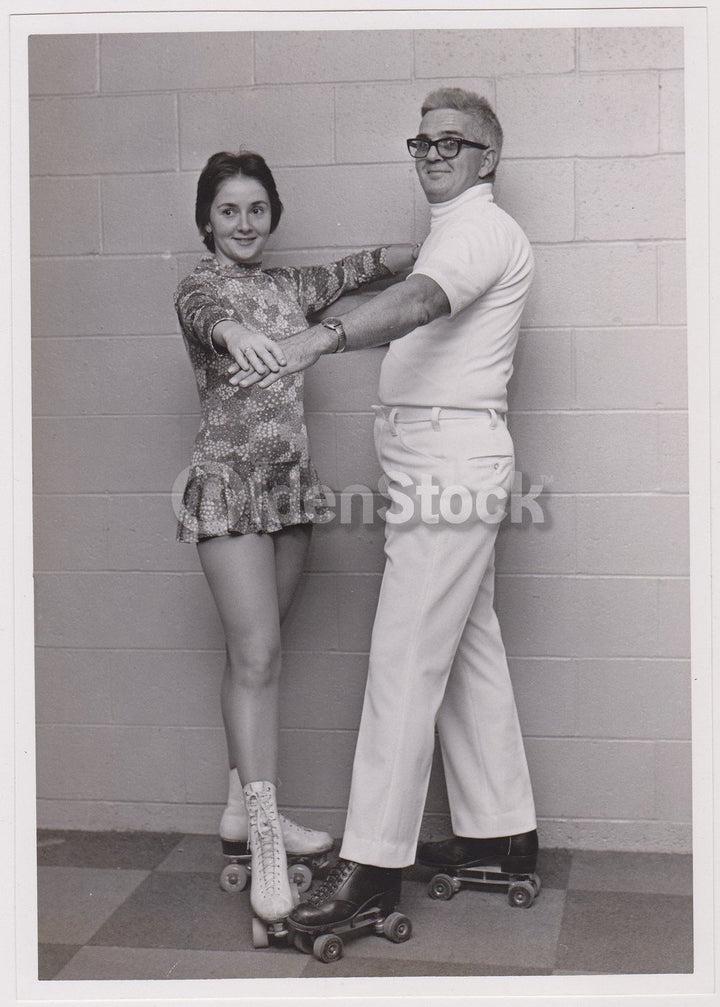 Roller Skating Girl in Skate Dancing Dress Vintage Roller Rink Snapshot Photo